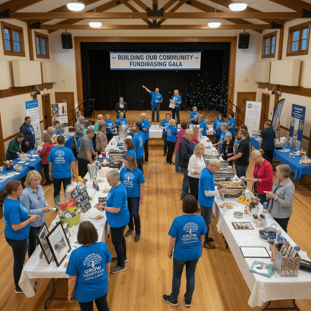 Local fundraising event with volunteers and community supporters