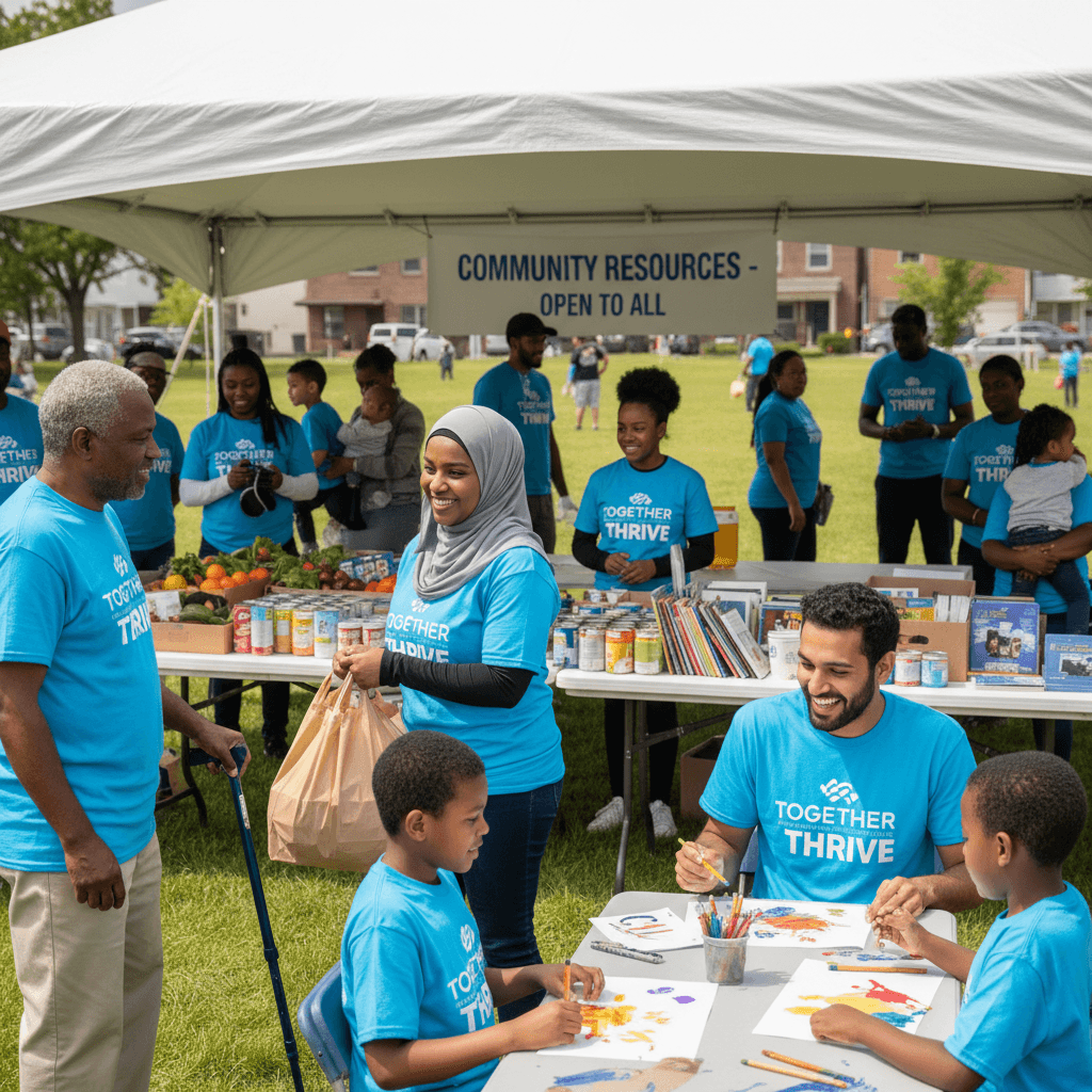 Community members gathering for neighborhood outreach event