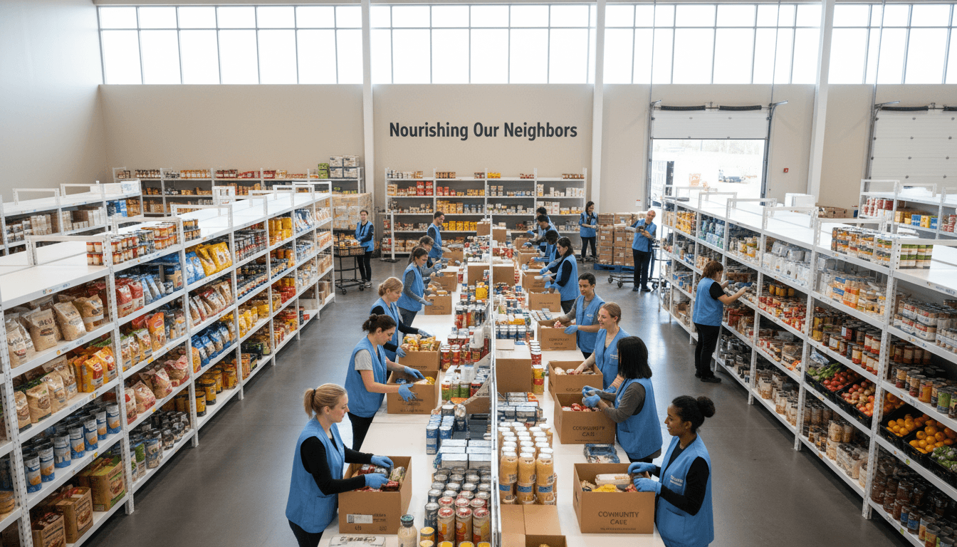 Volunteers organizing food donations